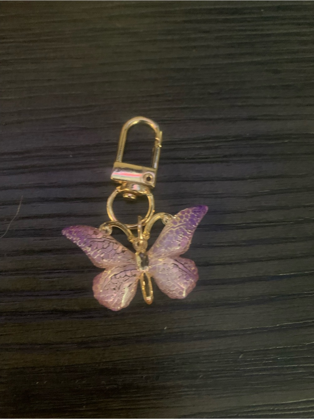 Gold Butterfly Keychain with Purple Enamel Wings
